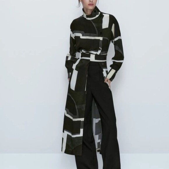 Massimo Dutti Womens Long  Dress EU 42 US 10 White Black Geometric 6605/819 NWT - Picture 1 of 16